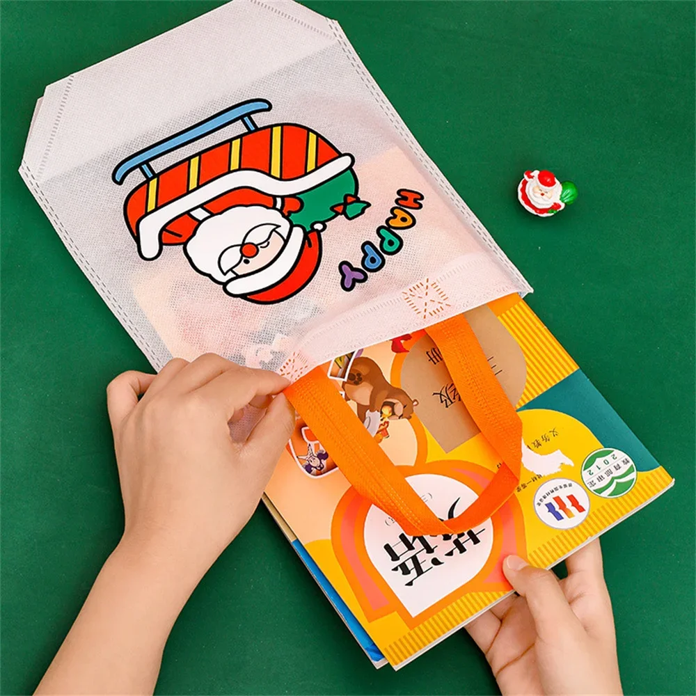 Cartoon Christmas Diy Graffiti Bag Handmade Painting Non-Woven Bags for Children Arts Crafts Color Filling Handbag Xmas Gift gift bags christmas gift bags