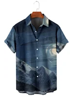 2024 Summer Beach Casual Men's Short Sleeve Lapel Shirt Plus Size Mountain 2 3D Printed Top With Pockets 1