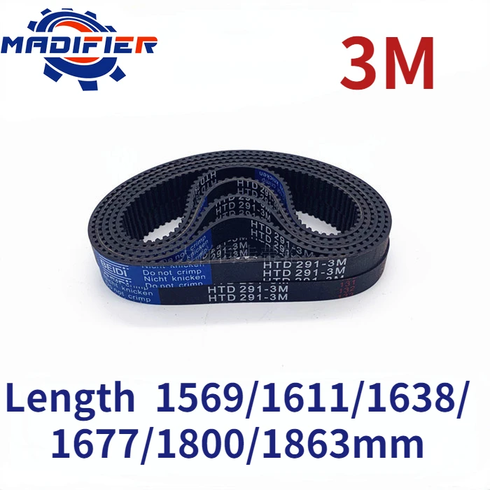 

HTD3M Rubber timing belt length 1569/1611/1638/1677/1800/1863mm suitable for 10/15mm wide pitch 3mm wheel belt