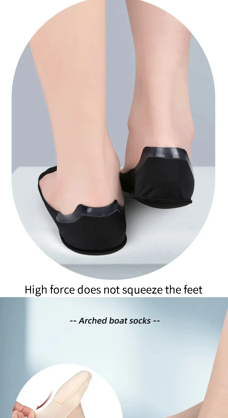 Damen Rutschfeste Niedrige Socken-Einlegesohlen für Fußgewölbe Unsichtbare Flache Bootsocken Weicher Schwamm Stoßdämpfend Druckentlastend – Detail 5