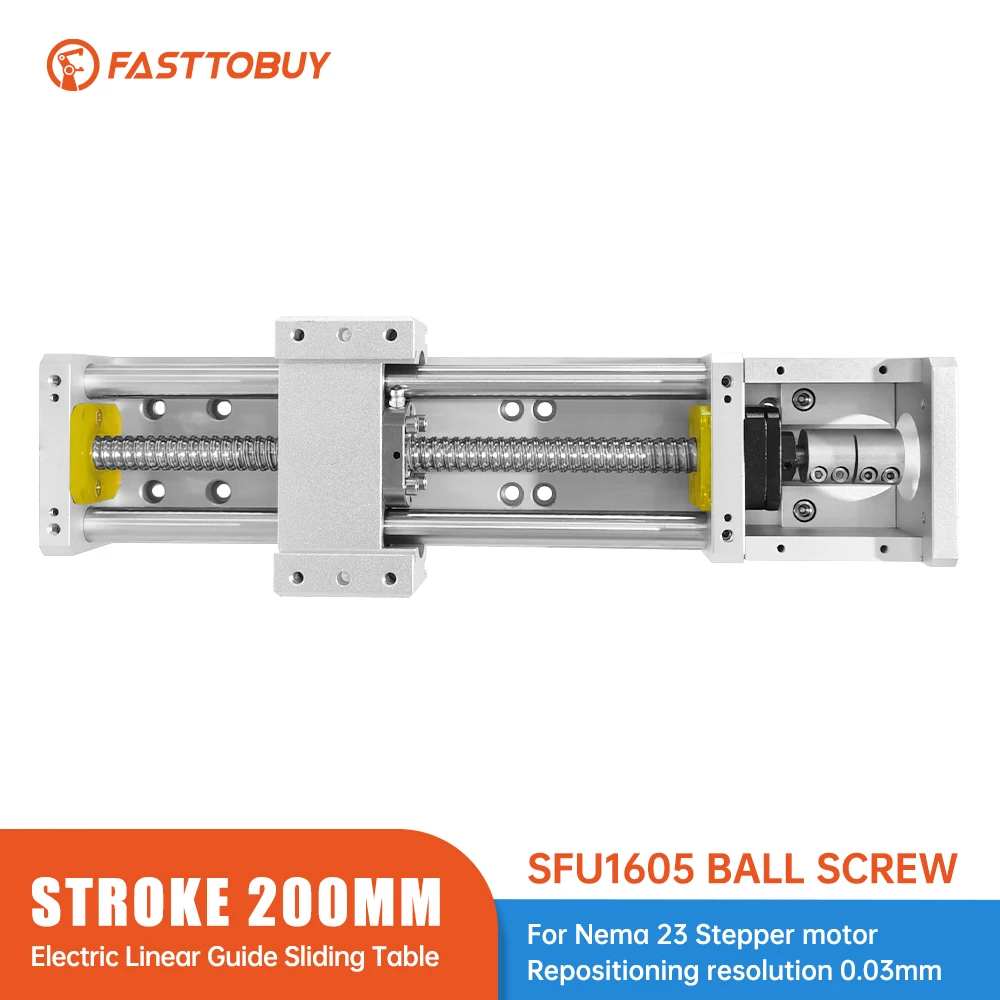 

Stroke 200mm Electric Sliding Table Lead Screw SFU1605 Linear Guides Repositioning Resolution 0.03mm for CNC Machine