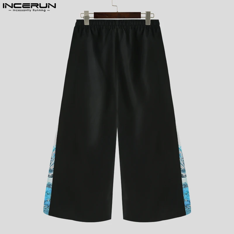 INCERUN 2023 Chinese Style New Men's Pants Retro Stitching Wash Painting Pattern Trousers Casual Street Wide Leg Pantalons S-5XL