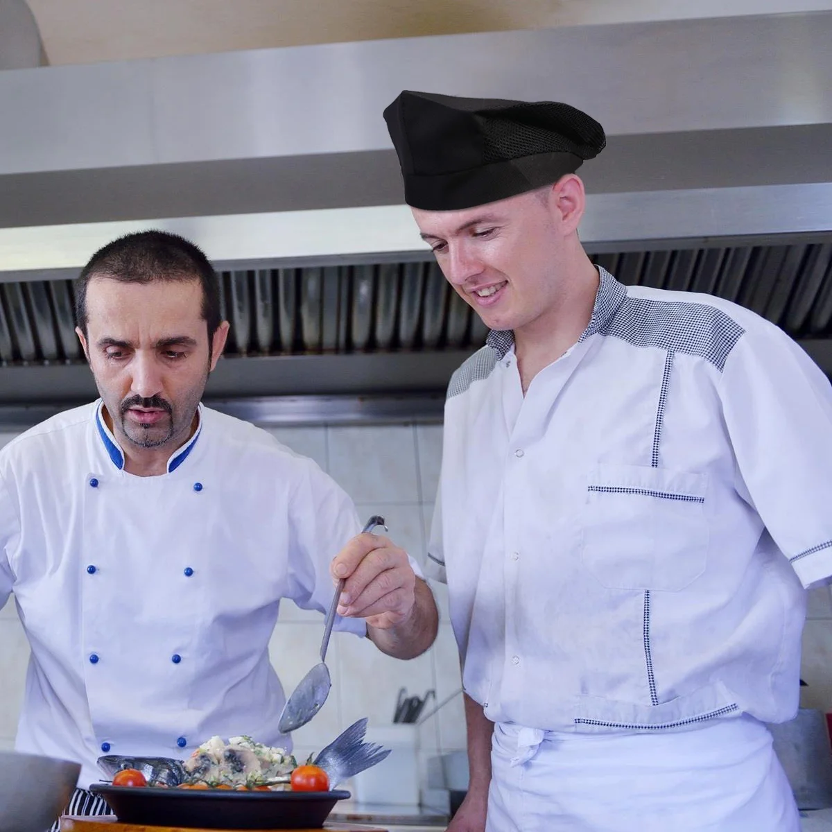 2 Pcs Black Beret Hat Chef Waiter Cap Aldult Cooking Working Restaurant Chef's Hats