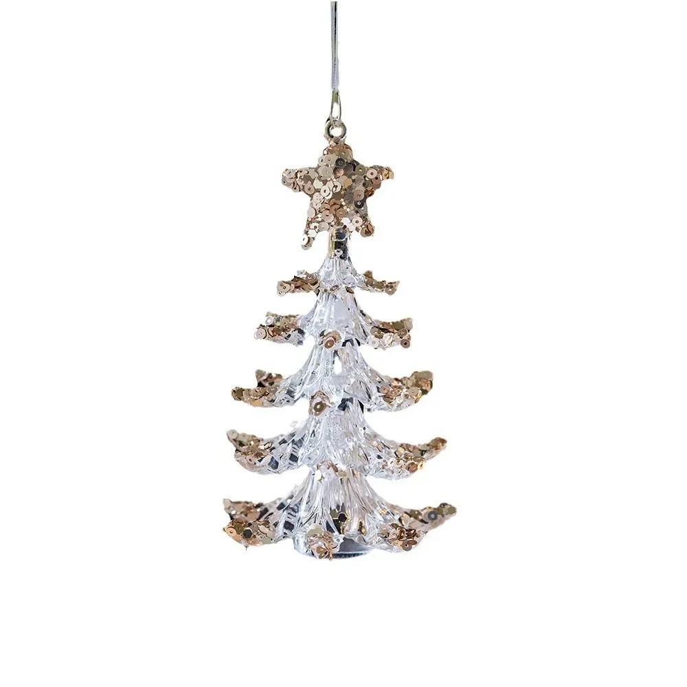 Christmas Decorations Sequined Acrylic Transparent Snowflake Bell Pendant for Christmas Tree