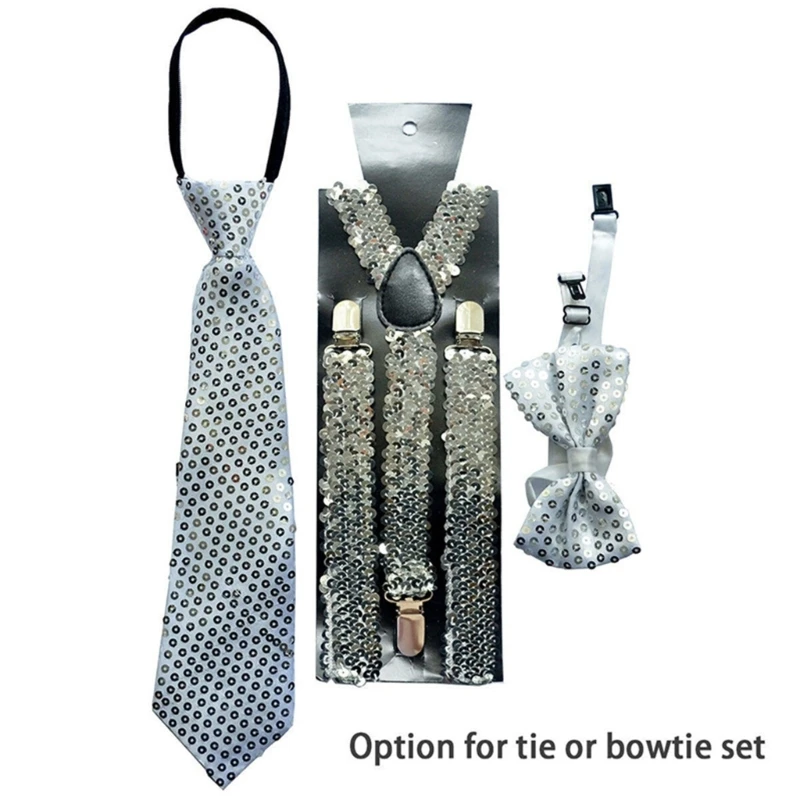 Bretelles Homme Avec Paillettes Noeud Papillon Paillette Homme Bretelles à Paillettes Longueur Totale 100 Cm Avec Clips Métalliques Pour Carnaval, Fête à Thème, Homme, Femme