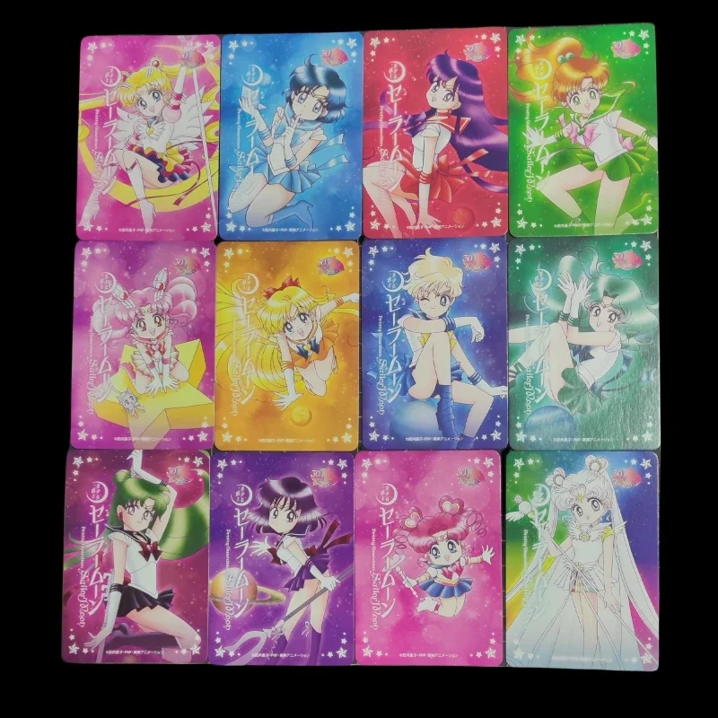 

Sailor Moon DIY Tsukino Usagi Mizuno Ami Comic Style Series Color and Starlight Flash Card 12 Sheets Game Collection Cards