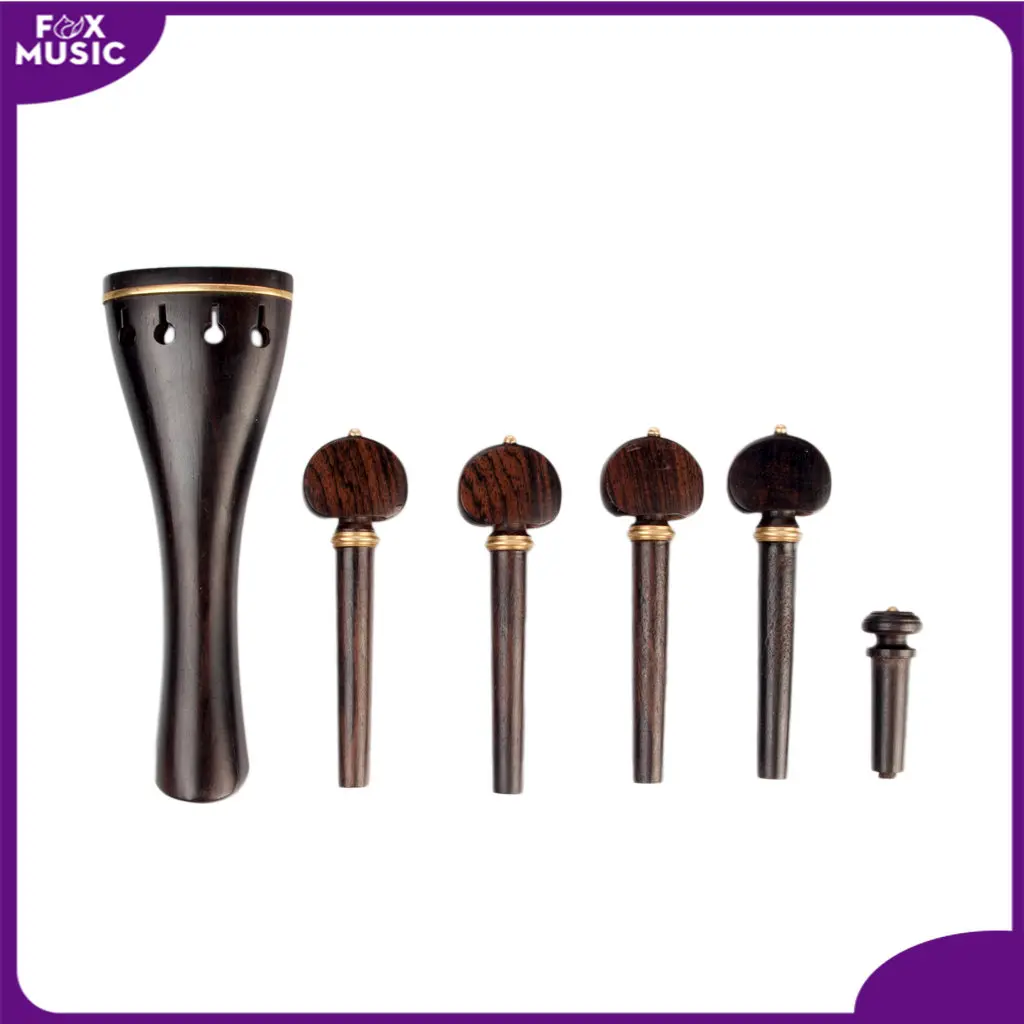 4/4 Violin Tailpiece With 4 Turning Pegs 1 Endpin Ebony Wood Fiddle Set Replacement Violin DIY