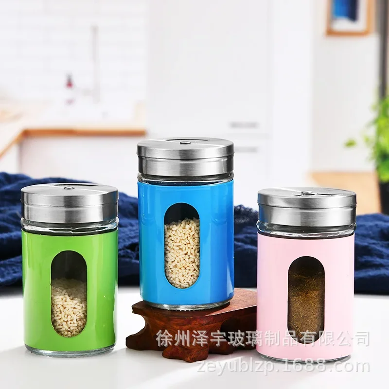 Glass Jars for Spices Bbq Spice Organizer Stainless Steel Kitchen Supplies Barbecue Seasoning Bottle Sugar Salt Pepper Shaker 3