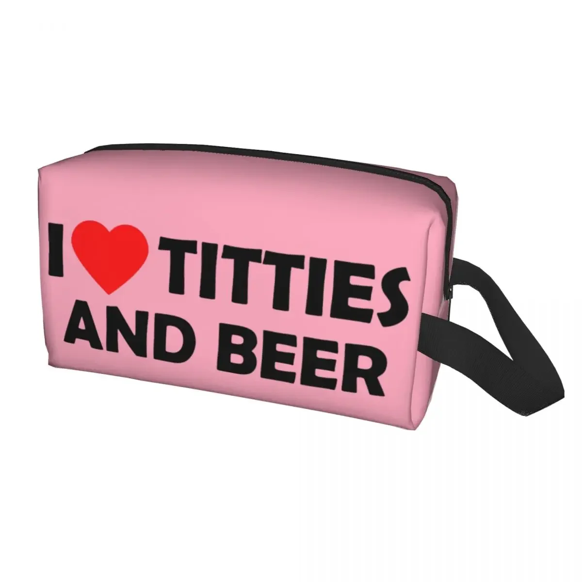 

Custom I Heart Titties And Beer Travel Cosmetic Bag for Women Toiletry Makeup Organizer Lady Beauty Storage Kit