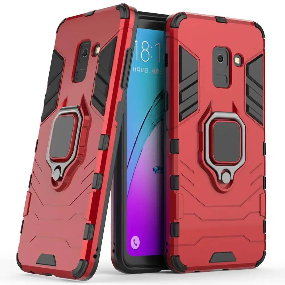Luxurious Shockproof Silicone Armor Phone Case with Metal Ring Holder