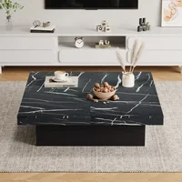 Table basse carrée noire moderne 90 × 90 × 25 cm - Plateau de table coulissante et quatre tiroirs, charge maximale 30 kg, meubles de rangement élégants 6
