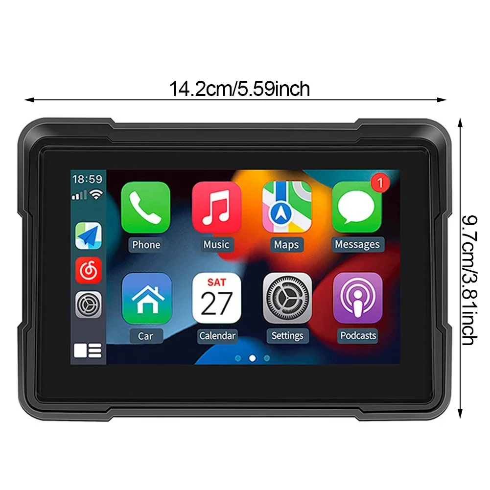 휴대용 오토바이 자동차 플레이 스크린, GPS LCD 디스플레이, IPX7 방수 모니터, 무선 애플 카플레이, 안드로이드 오토용, 5 인치