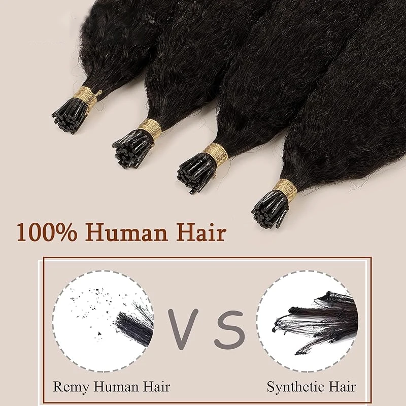 Tip Hair Extensions Kinky Straight Human Hair 16-26Inch Extensions Real Human Pre Bonded For Women