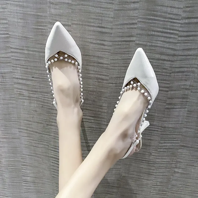 

BCEBYL New Pointed Toe Stiletto PVC Pearl Decoration Elegant Women's Shoes Fashion Shallow Mouth Sexy Banquet Party High Heels