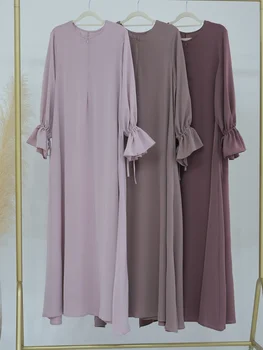 Muslim Women Türkiye Dubai Abaya Drawstring Horn Sleeve Long Dress Modest Robe Kaftan Femme Evening Maxi Dresses Islam Clothing