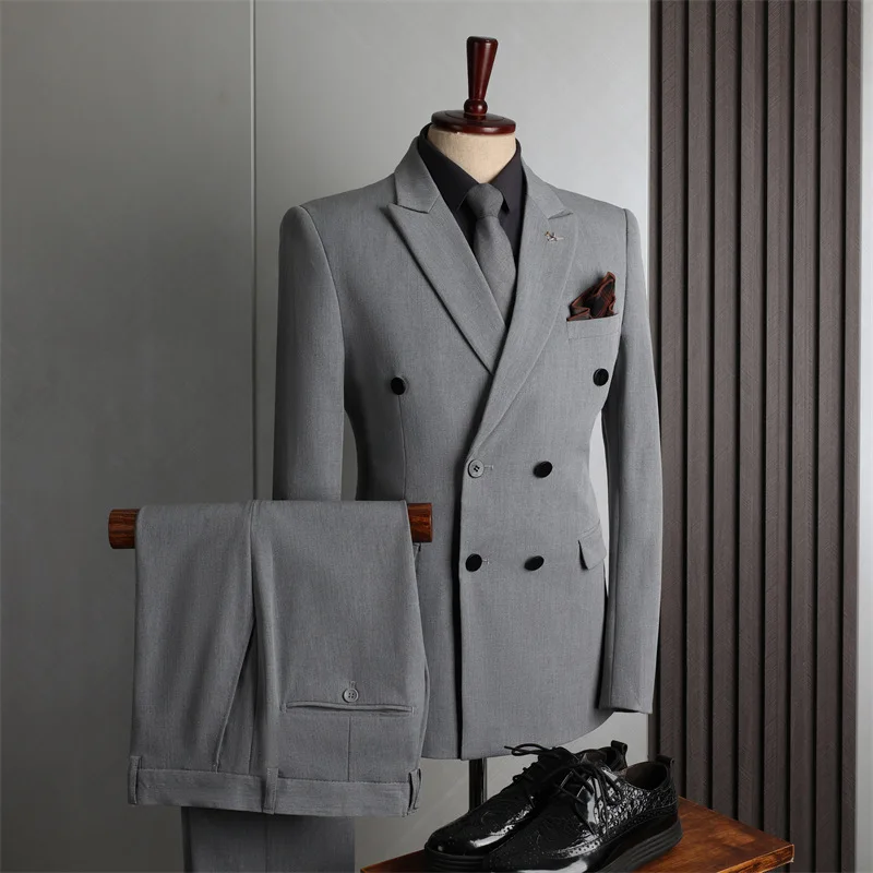 Tailor-made Suits for Men 2 Pieces Suits Man Blazer Jacket and Pants Double Breasted Business Casual Fashion Korean Clothing
