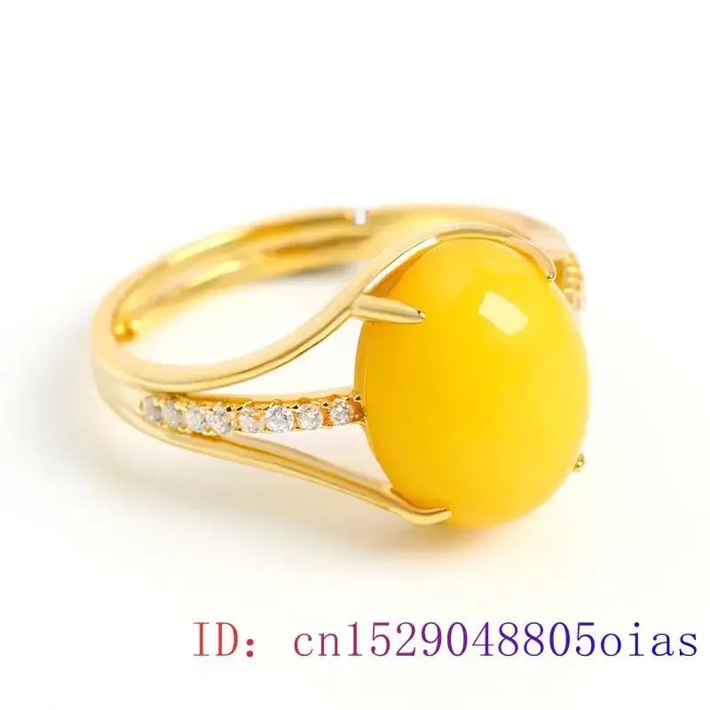 Yellow Amber Ring Fashion Lucky Charm Gemstone Zircon Women Gift Amulet Jewelry Natural Crystal 4