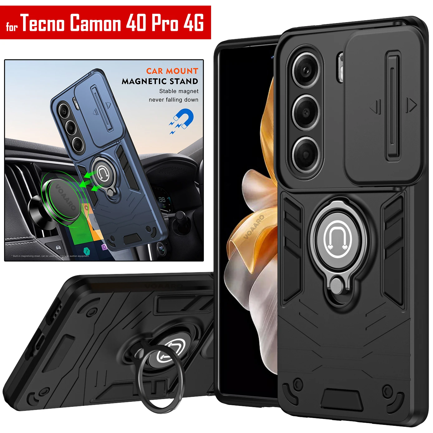 Enhanced Slider Lens Protection Case with Magnetic Ring Bracket Stand