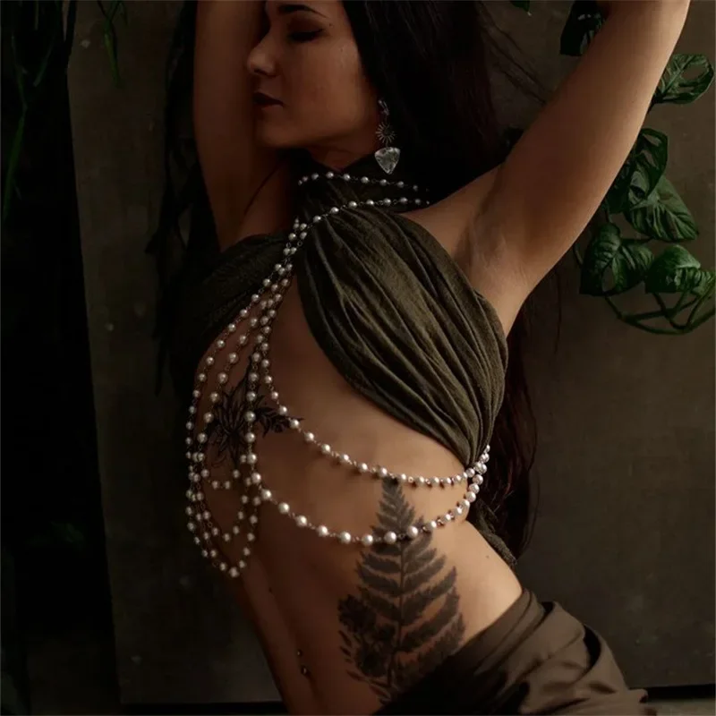 

Summer Sexy Accessories Pearl Body Chain Jewelry Woman The Chain Party multi-layer tassel Body Chain necklace