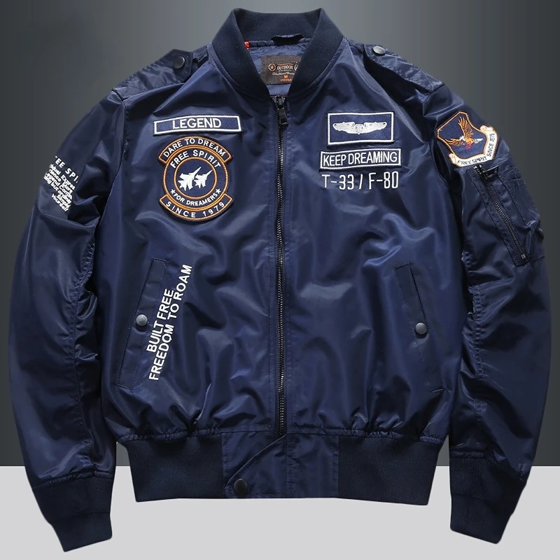 Spring Autumn Thin Bomber Jacket Men's Air Force MA 1 Tank Embroidery