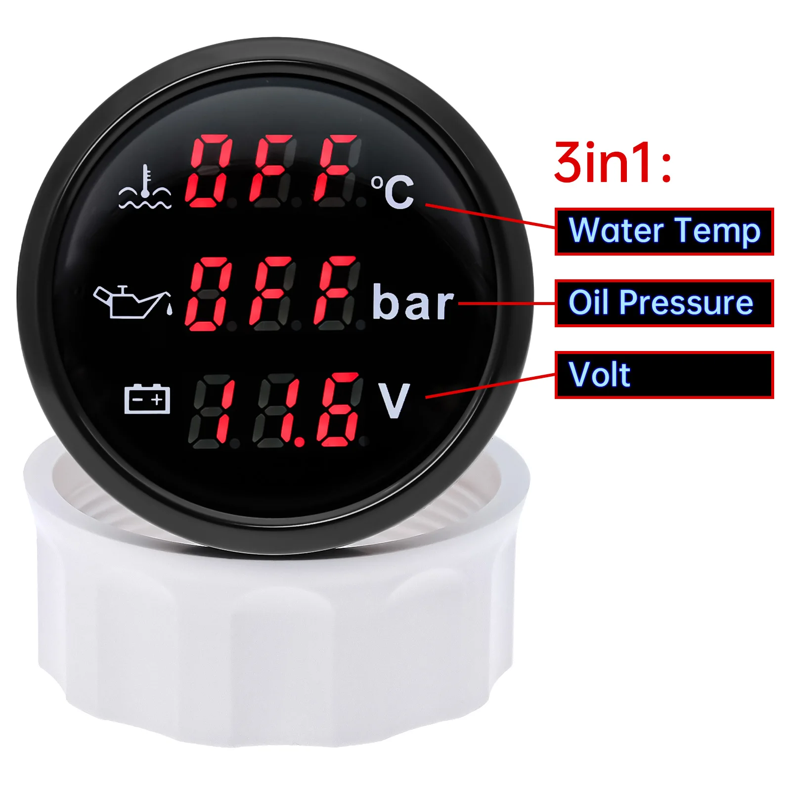 3 In 1 52mm Digital Gauge with Alarm 0~120℃ Water Temperature Gauge+Oil Pressure
