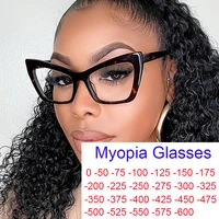 Brand Designer Cat Eye Myopia Glasses Vintage Female Grade Eyeglasses Computer Protection Anti Blue Light Glasses Diopter -1.5 1