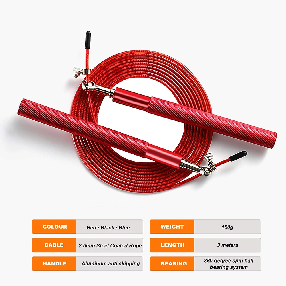 Crossfit Speed Jump Rope 360&deg; Swivel Ball Bearing Adjustable Steel Coated Skipping Rope Fitness Training Boxing Sports Exercises