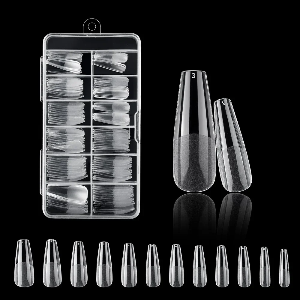 120Pcs Clear No Mark Frosted Stiletto/Almond/Square Fake Nails American Capsule Gel X Coffin Fake Manicure Tip Extension System