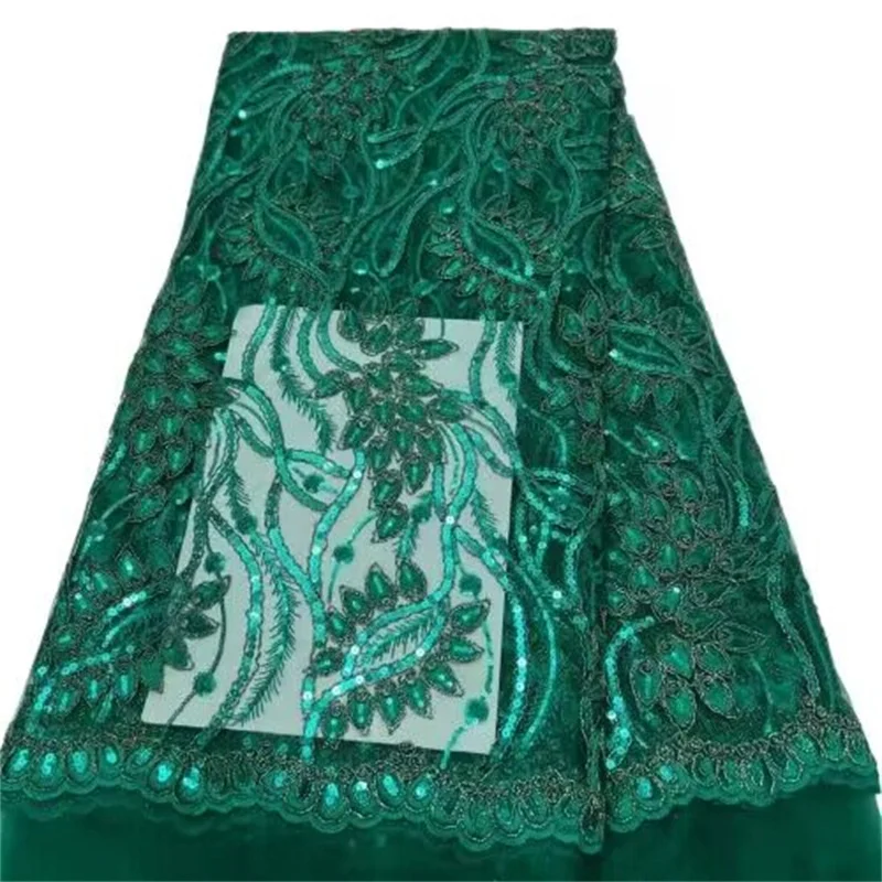 

Green Latest Nigerian Sequines African Lace Fabric 2023 High Quality Embroidery Fabric Material For Clothes Sew Wedding Dress