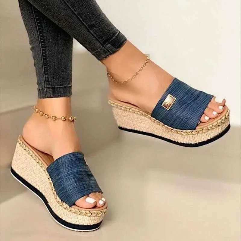 Women sandals high heels thick bottom casual summer wedges platform mules slipper