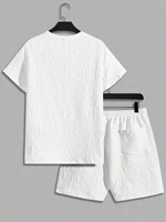 Ensemble deux pièces t-shirt et Short à col rond avec lettres texturées pour hommes, coupe régulière, t-shirt et Short décontractés à manches courtes 2