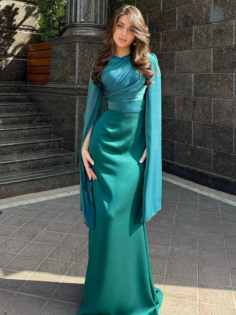 DGLUKE O-Neck Long Sleeve Maxi Dress Women Pleated High Waist Long Satin  Dress Elegant Organza Evening Dress - AliExpress 200000345