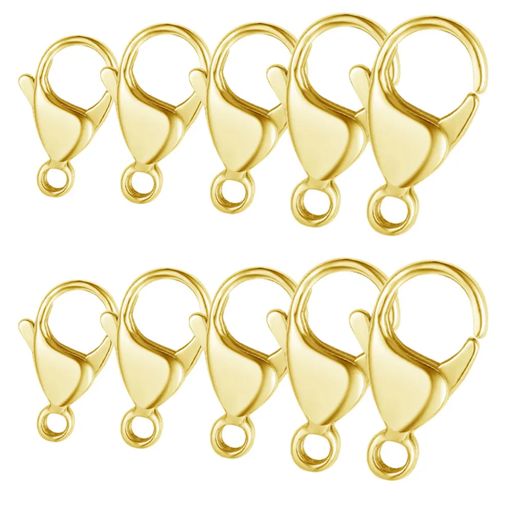 

10pcs/lot 18k Gold Mirror Polished 316L Stainless Steel Lobster Clasp 9-19mm Diy Jewelry Clasps for Necklace Bracelet Making