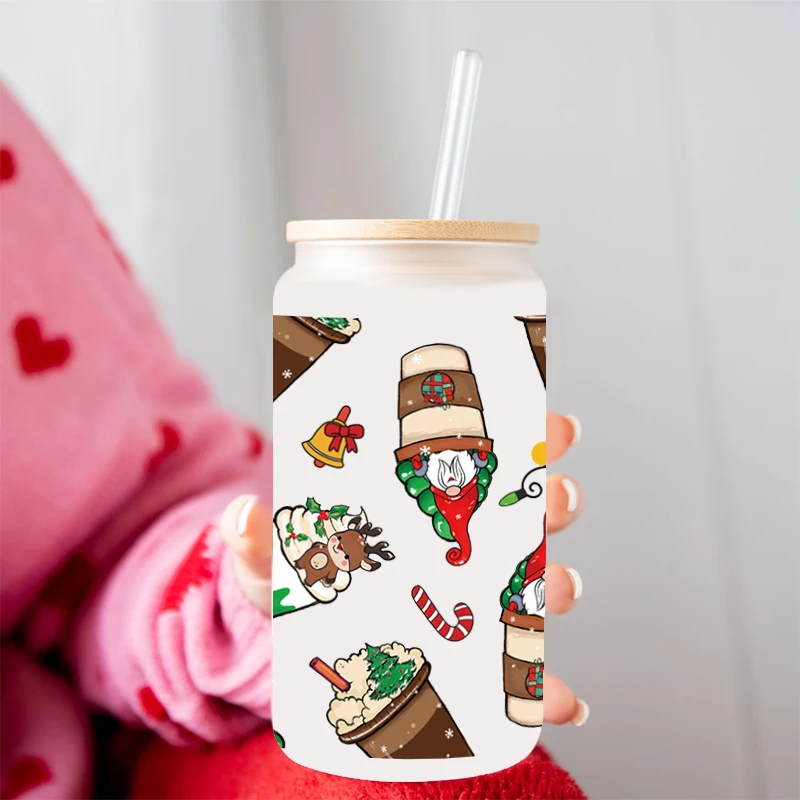 3D UV DTF Transfer Sticker 16oz Cup Wraps Merry Christmas Printed for DIY Glass Ceramic Metal Leather Etc D8040