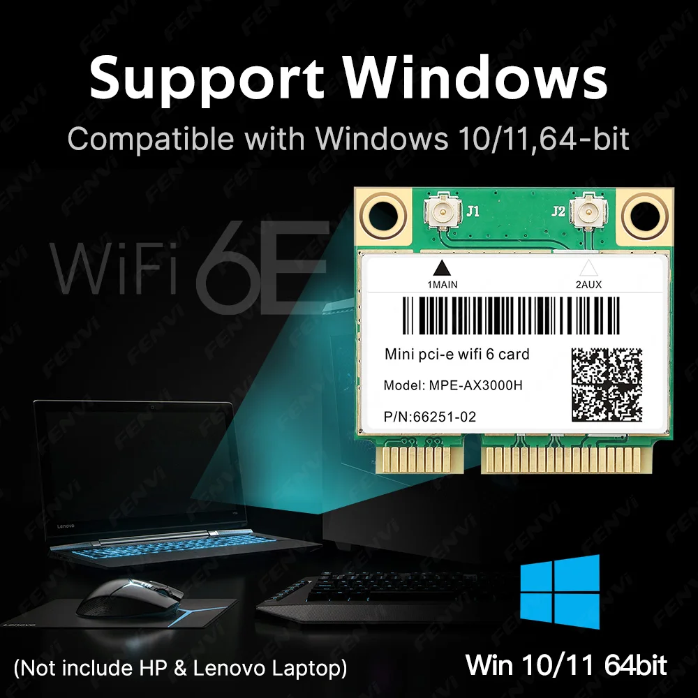 WiFi 6 MPE-AX3000H 미니 PCI-E 무선 카드 BT5.2 듀얼 밴드 2.4G/5GHz 2974M 802.11AX MU-MIMO 노트북용 초저 지연 시간 Win10