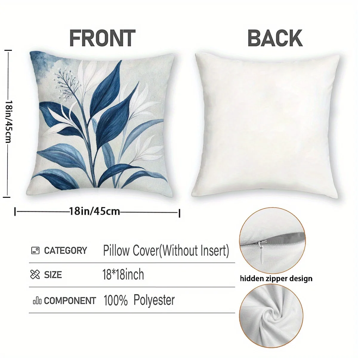 2er Set Kissenbezüge 45,7 X 45,7 Cm – Blaue Blumen, Baumwoll-Leinen