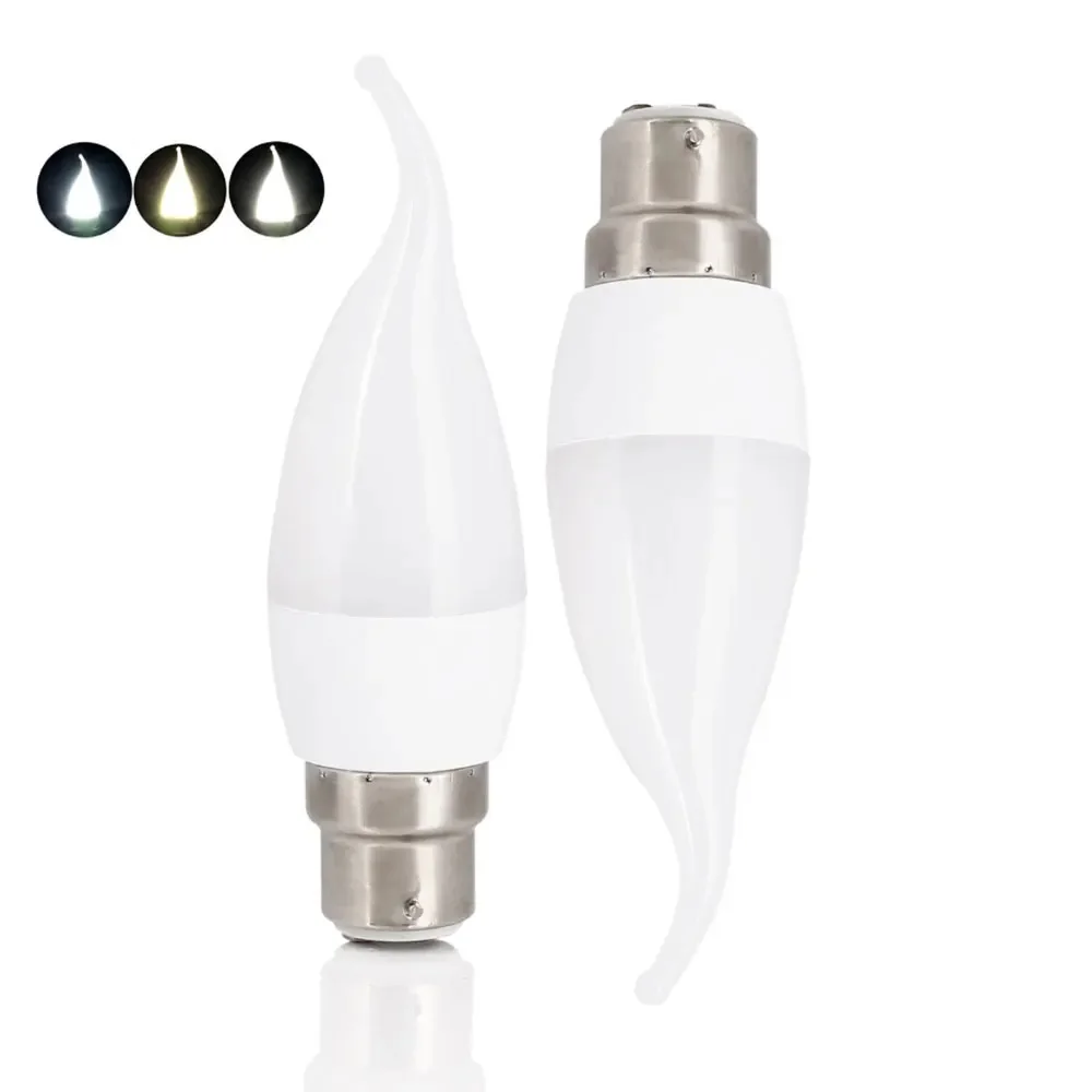 LED 촛불 조명 2835 SMD B22 전구 램프, 고휘도 옥수수 조명, AC 220V 샹들리에 에너지 절약 램프, 3W