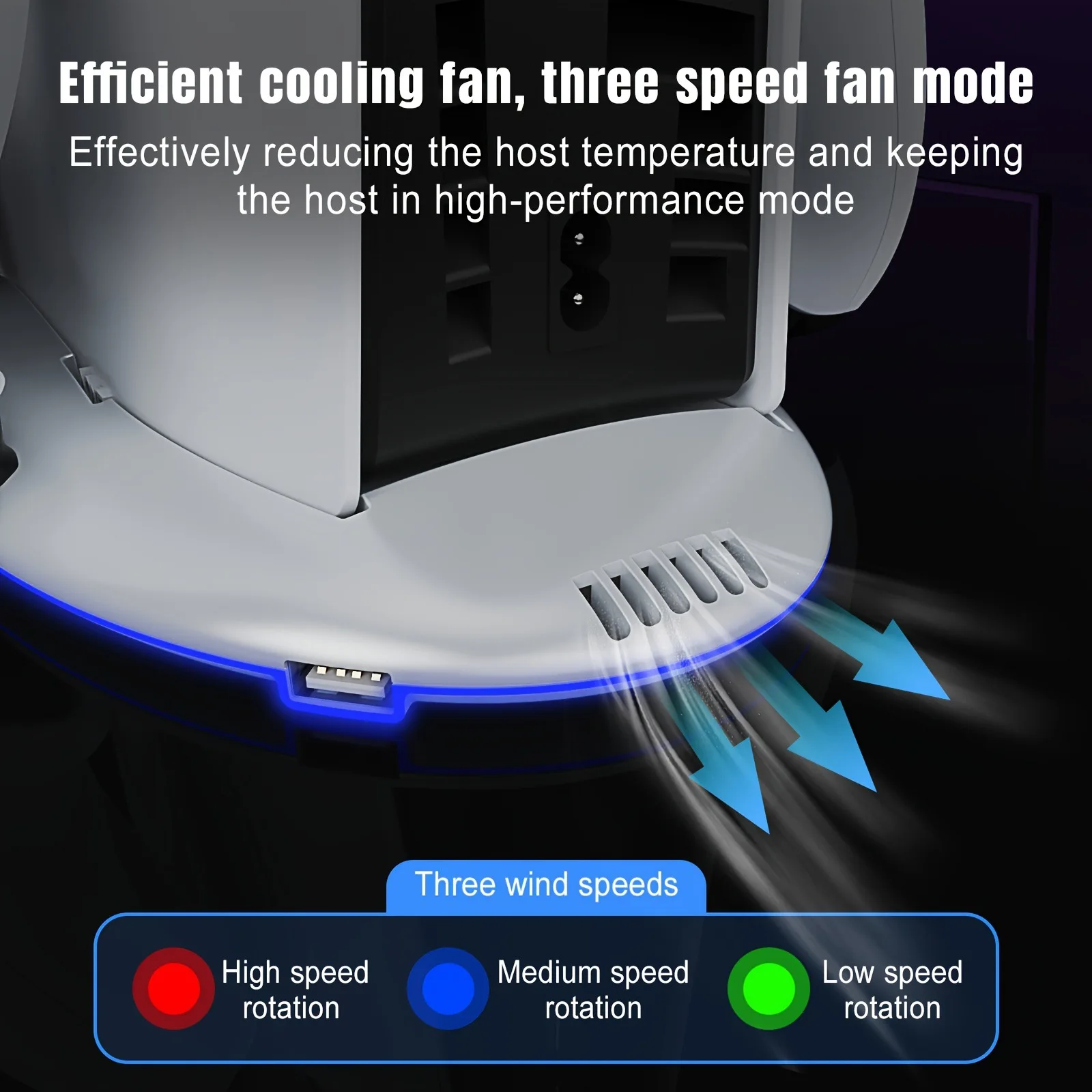 YZC-499 For PS5/Slim Stand Vertical Multifunctional Station RGB Cooling Fan Dual Controller Charger For Playstation5 Console