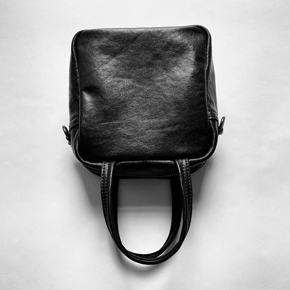 

Genuine Leather Square Bag Retro Black Portable Small Crossbody Bag