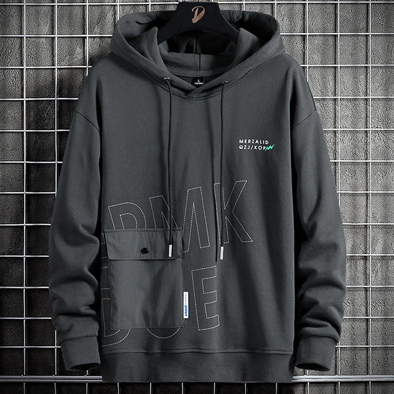 

Brand New Big 2023 Pockets Pullover Hoodie Men Oversize Hooded Letter Sweatshirts Male Long Sleeved Hoody Tops Plus Size 8XL