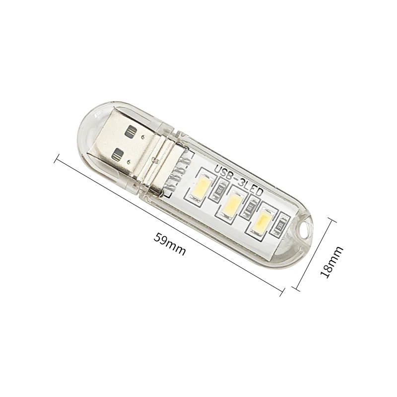 1pcs 3 LED USB 5V LED Light Portable Ultra Bright Mini Computer Lamp Book Lamp USB Power Charger Reading Light Warm White