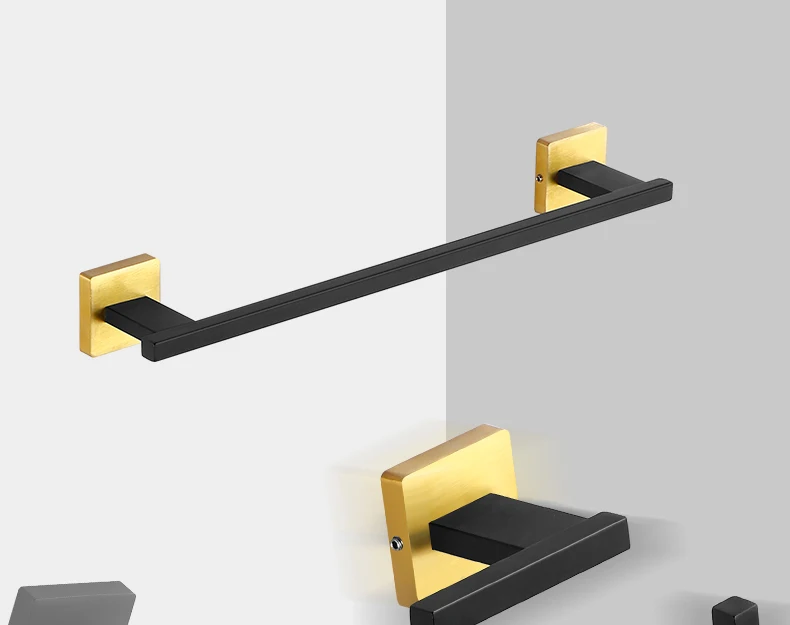 Description Picture 6 of itemMatte Black Gold Bathroom Accessories Set Wall Towel Holder Roll Paper Holder Towel Ring Robe Hook Stainless Steel Hardware Set