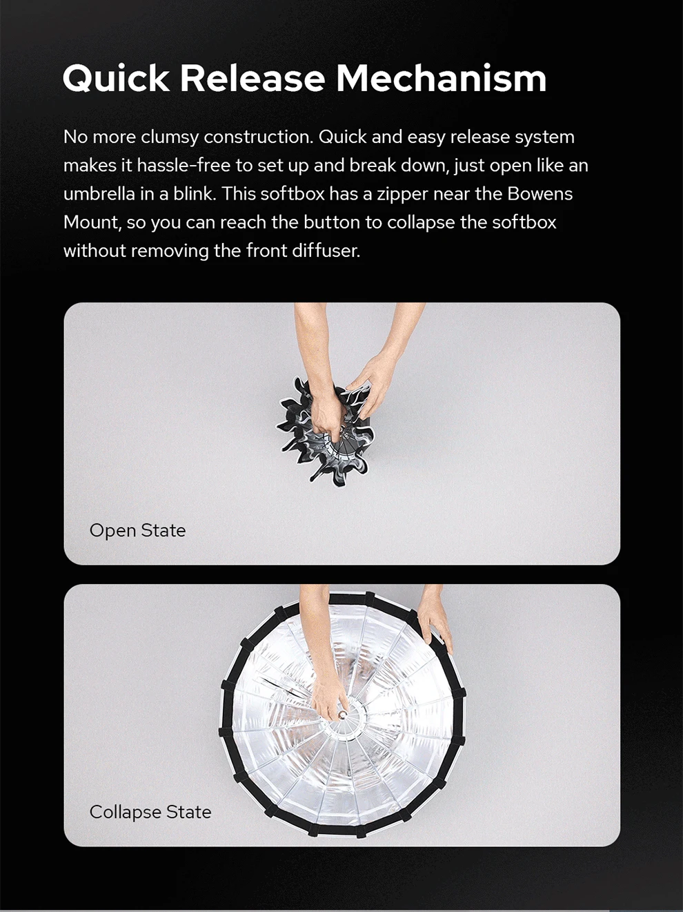 65CM/85CM/120CM Quick installation Umbrella style Silver Wide Angle Beauty Dish