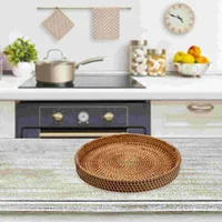 Multifunction Rattan Storage Basket Food Tray Woven Bread Multi-function Coffee 2