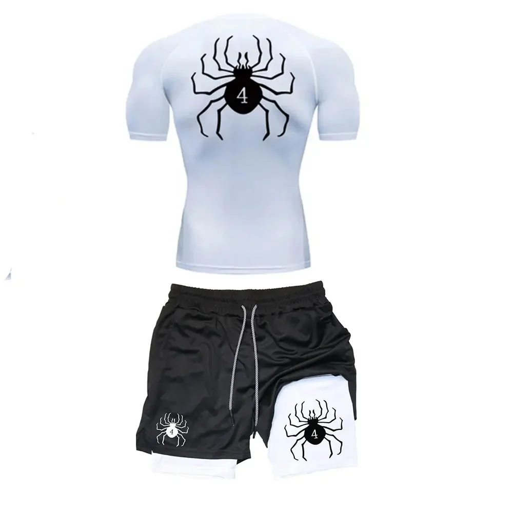 

Anime Compression Set Y2K Spider Print Sportwear for Men Quick Dry GYM Shorts+Shirt 2PCS Summer Trainning Exercise Sets