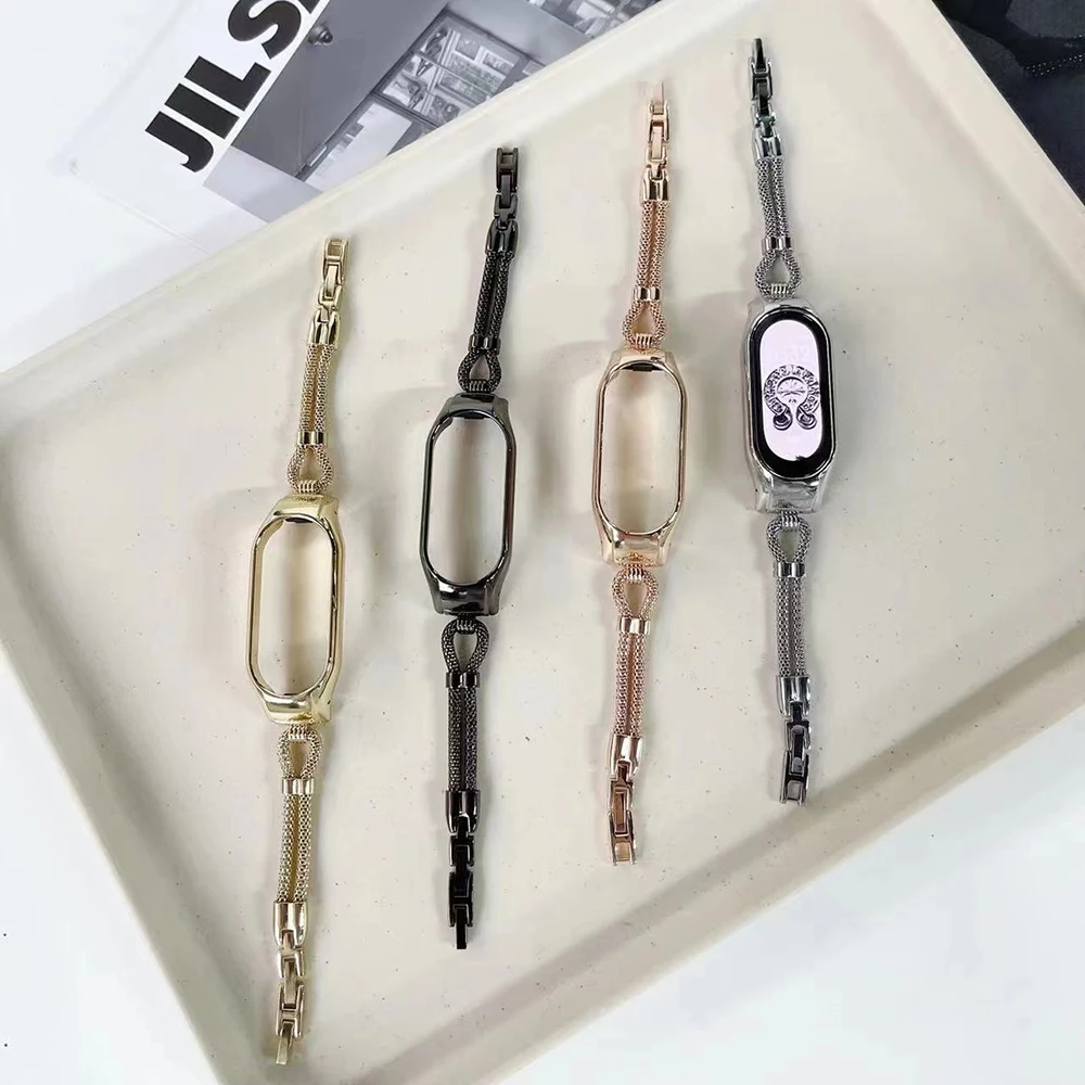

Metal Chain Strap for Xiaomi Mi Band 7 6 5 4 3 Fashion Copper Bracelet Belt for Mi Band 7 Mi Band 6 5 Mi Band 4 3 Wristband