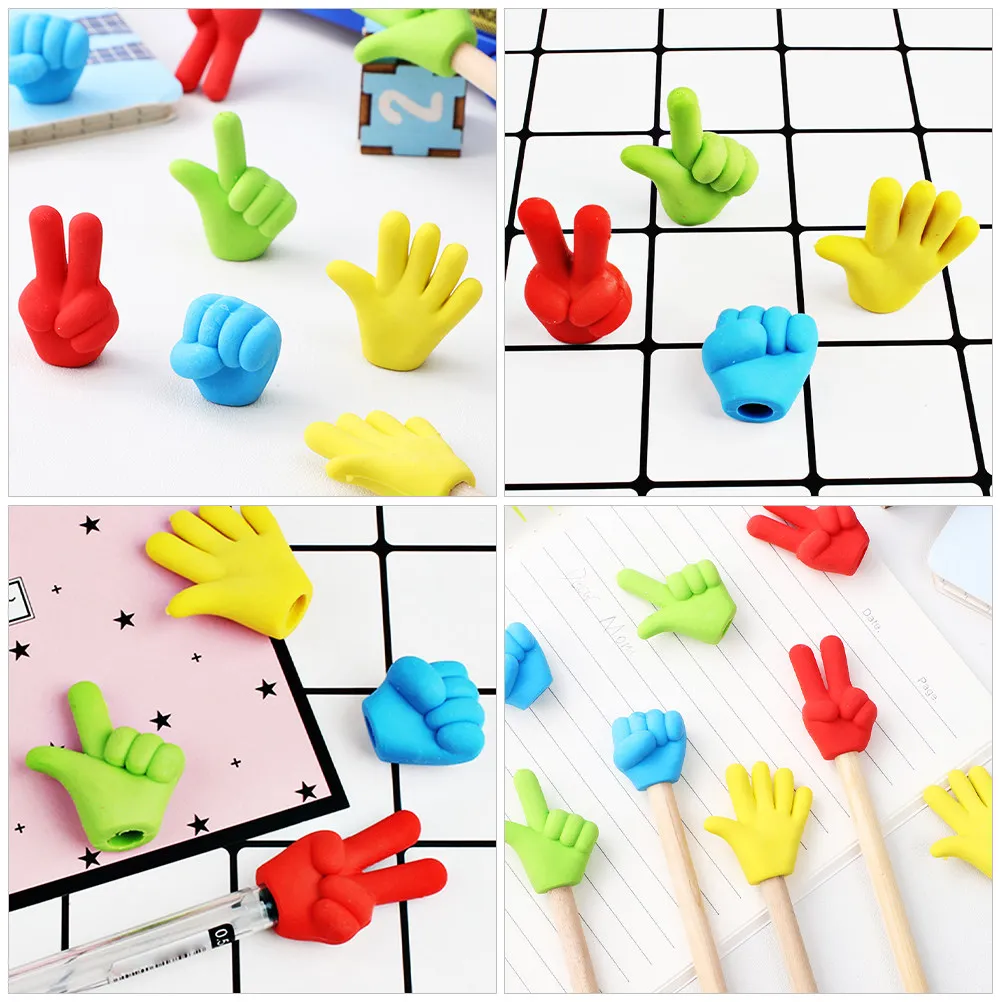 36Pcs 손가락 모양의 연필 지우개 돌 종이 가위 테마 재미있는 지우개 토퍼 학생용 학교 용품 귀여운 미니