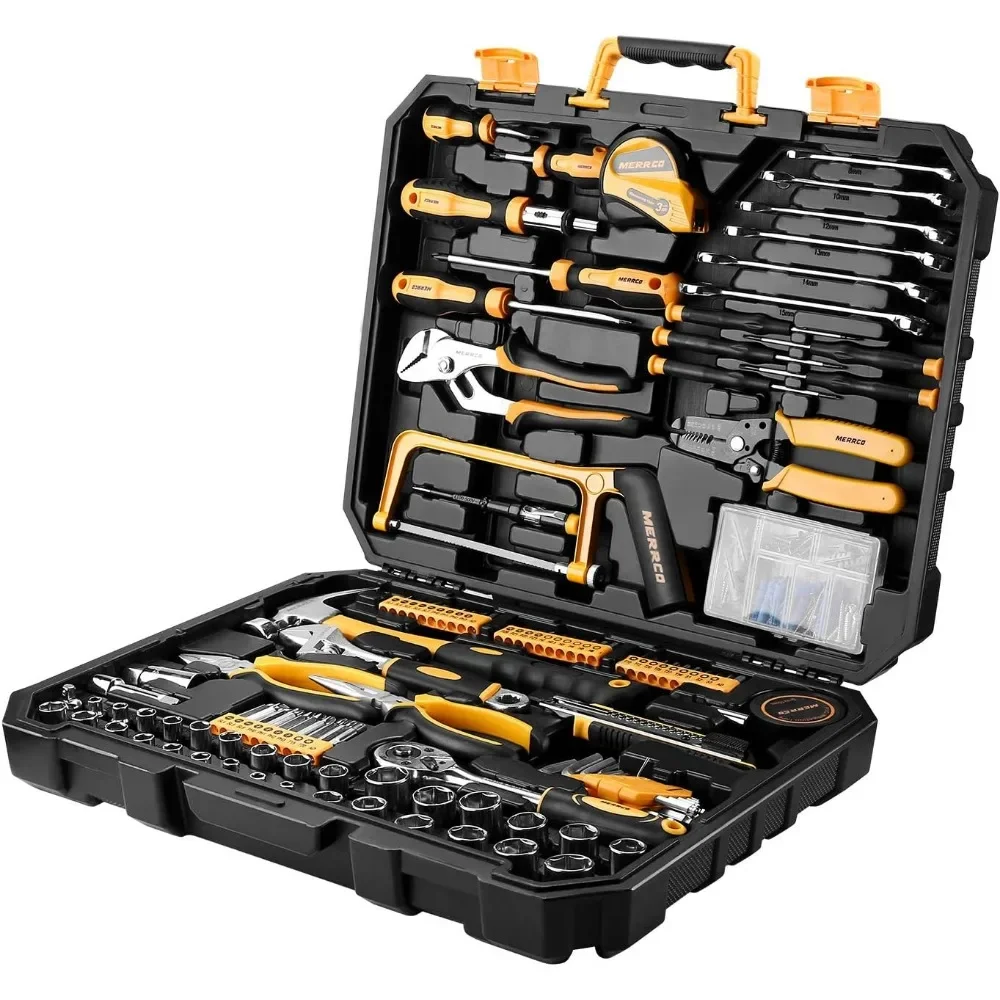 198 Piece Home Repair Tool Kit, Wrench Plastic Toolbox with General Household Hand ToolsSet tools chest  tool box organizer 5