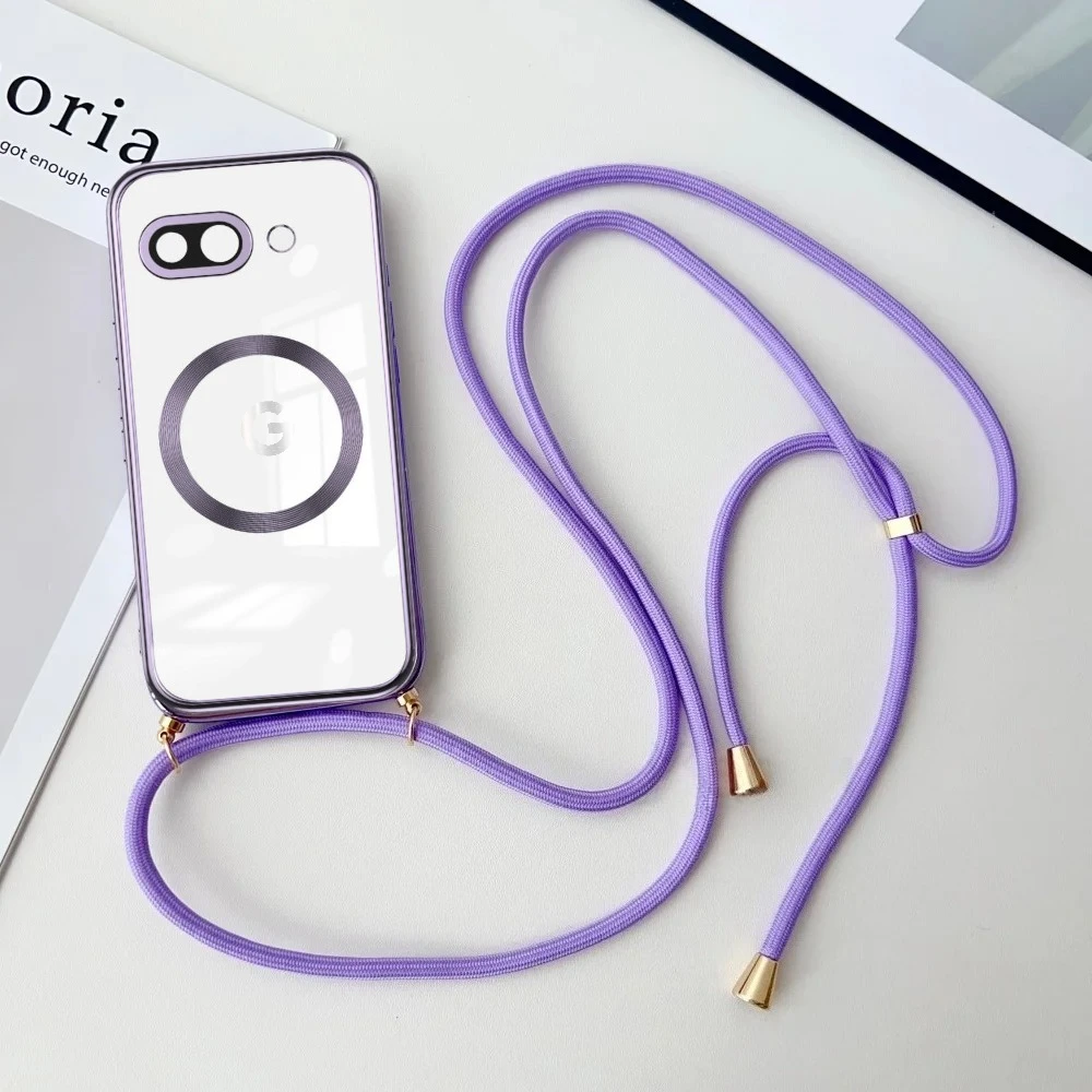 Fashion Crossbody Lanyard Plating Clear Case with Magsafe-Compatible Necklace Cord Back Cover