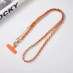 Stylish Pearl Chain Crossbody Phone Lanyard - Universal Anti - Loss Long Neck Strap (Orange)